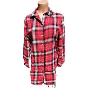 Victoria's Secret Flannel Sleep Shirt Red Black Lace Trim Women's Size Medium